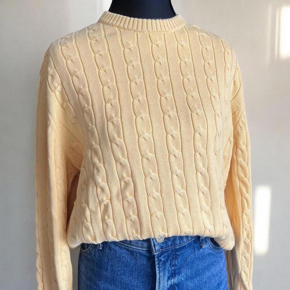 Brooks Brothers Cable Knit Fisherman Sweater Pima Cotton Ribbed Knit Pullover